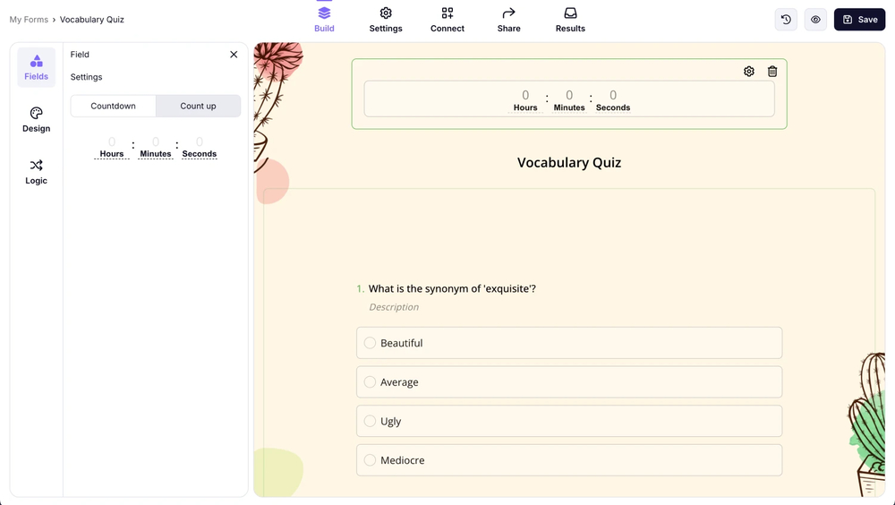 An image showing the “Count up” option selected in the field settings