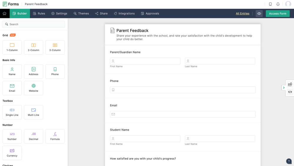 Workspace of Zoho Forms
