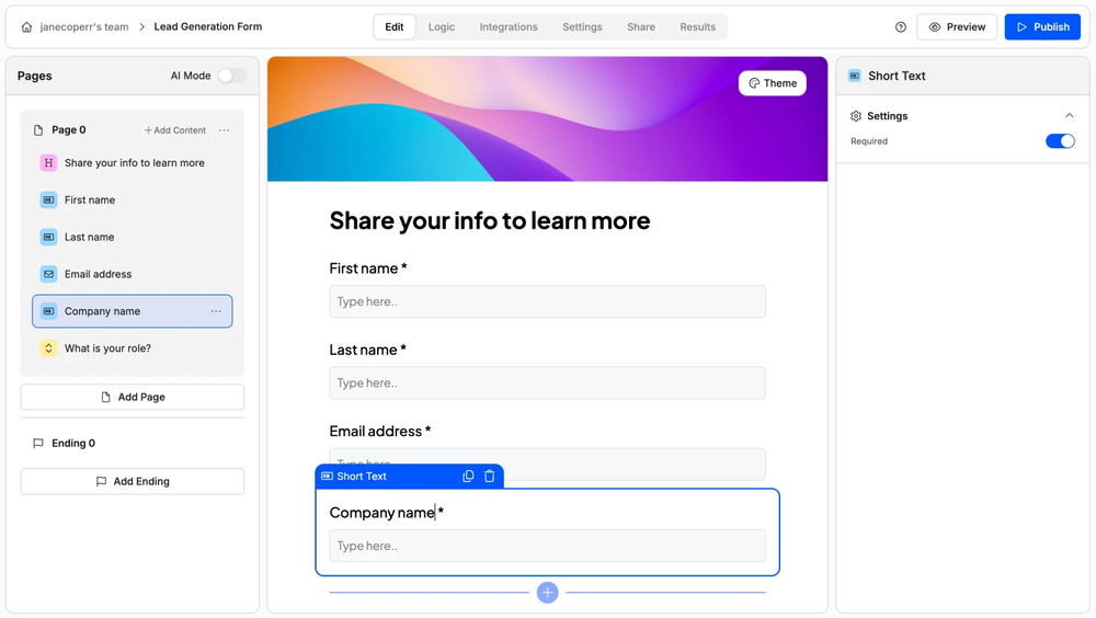 Workspace of Weavely