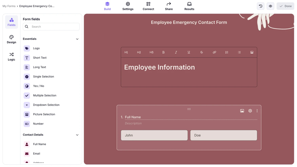 Workspace of forms.app