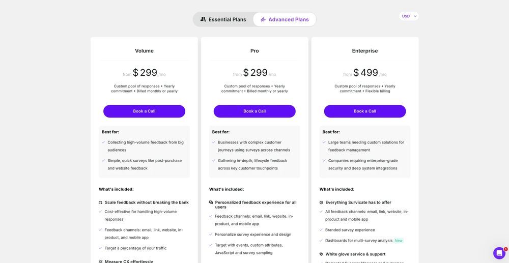 Advanced plans of Survicate