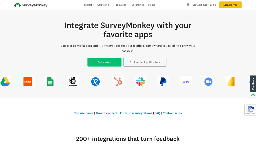 Integrations page of SurveyMonkey