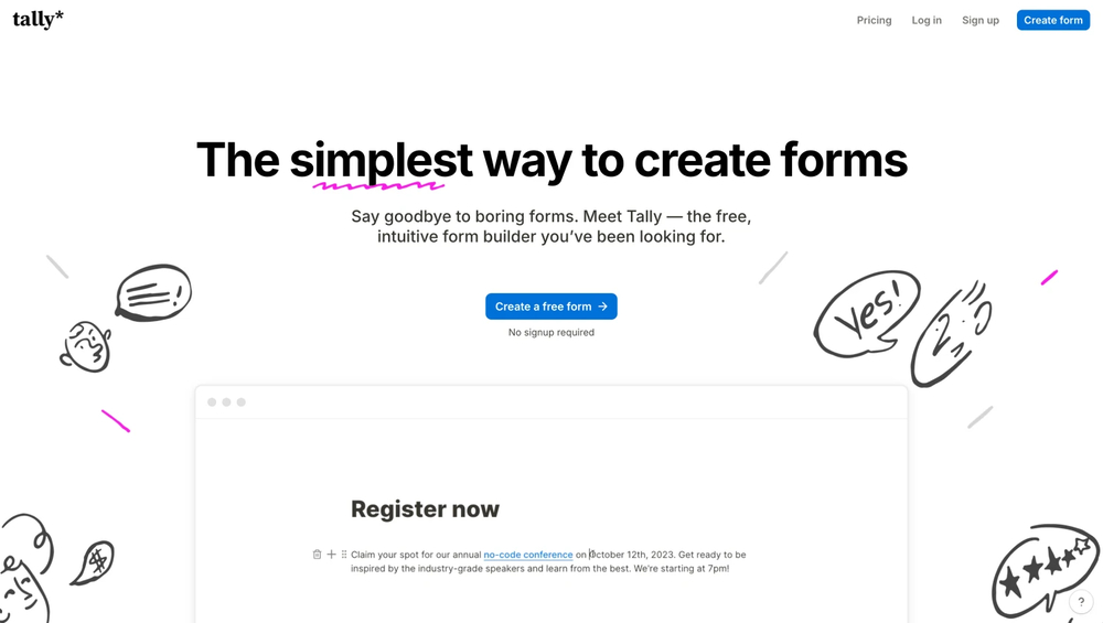 Homepage of Tally Forms