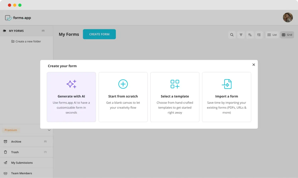 Wählen Sie eine Anfangsoption