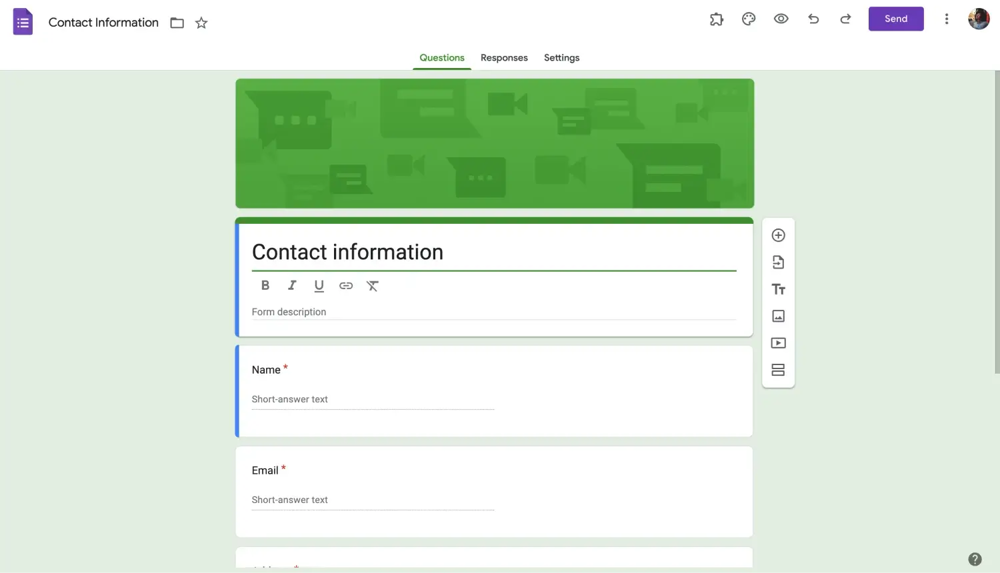 Google Forms Kontaktinformationen Formular