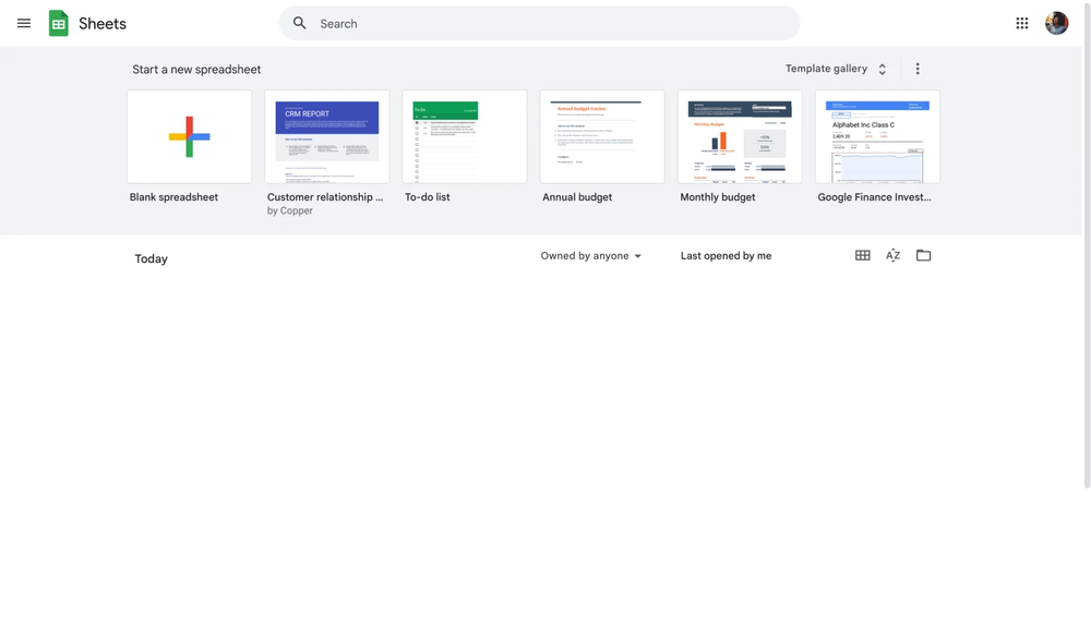 Escolha ou inicie uma nova planilha