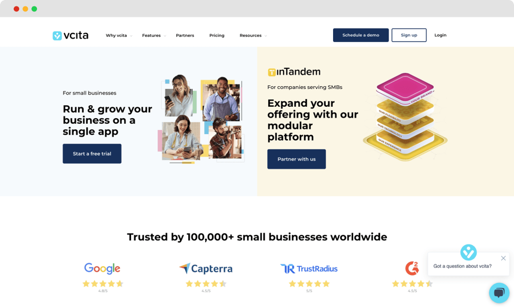 Die Homepage von vcita