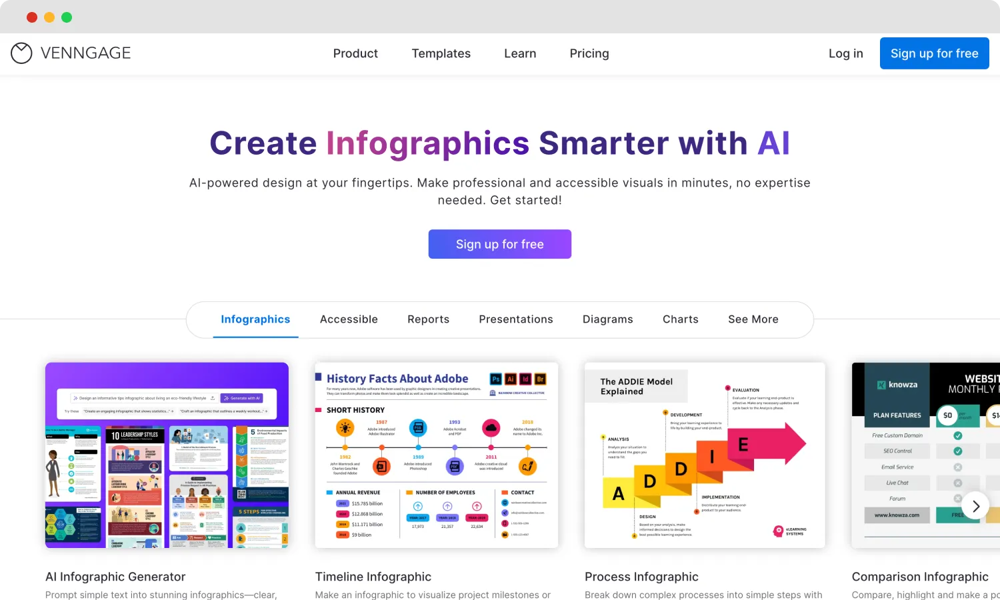 The homepage of Venngage