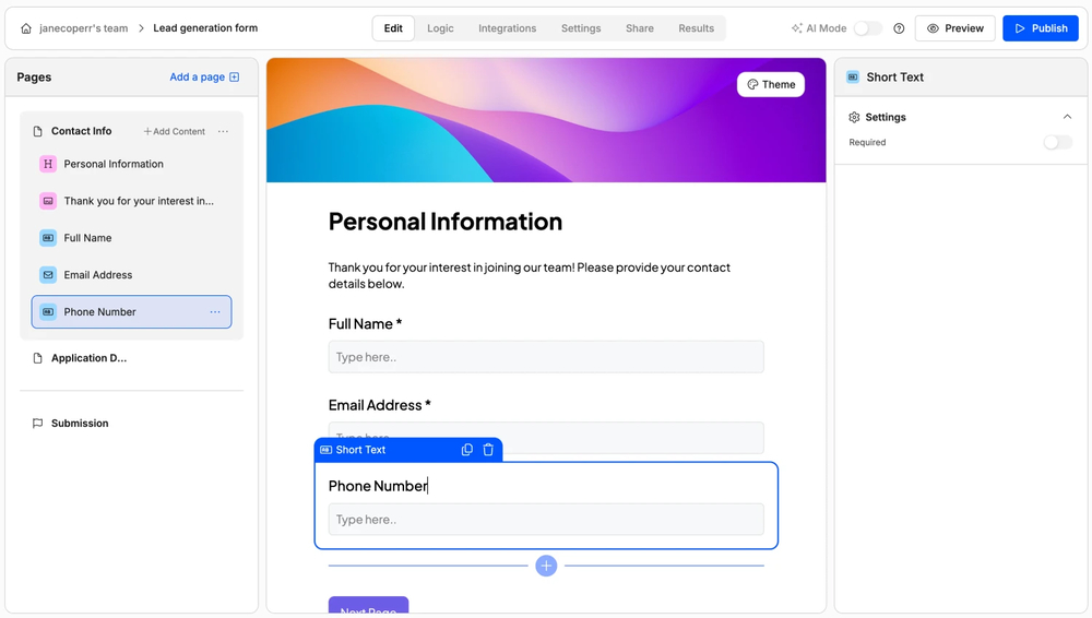 Workspace of Weavely