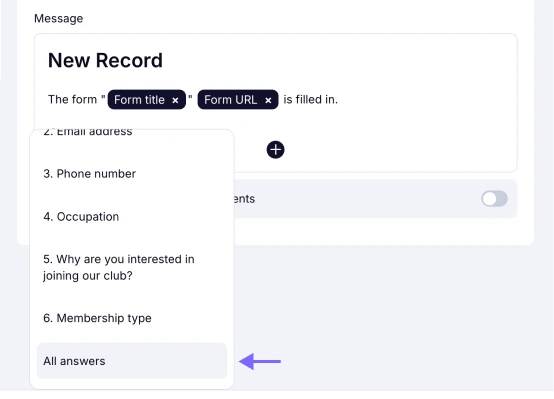 An image highlighting the all answers option within the message section