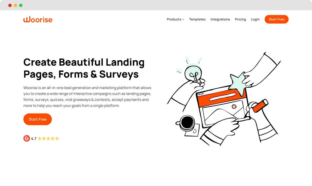 The homepage of Woorise