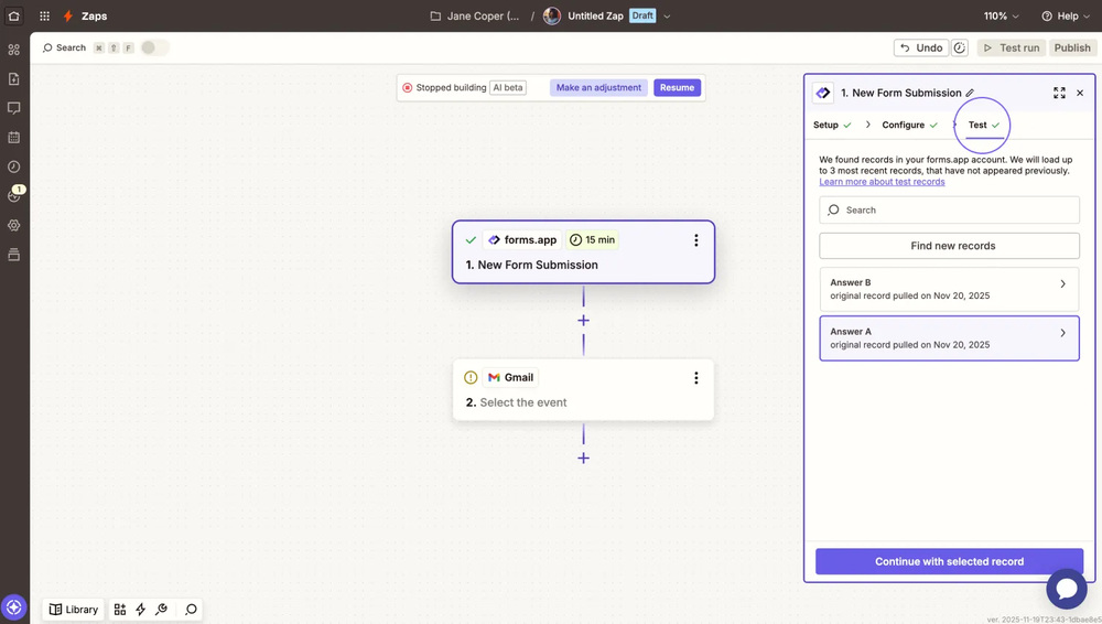 An image showing the “Test” area, where you will need to test your trigger