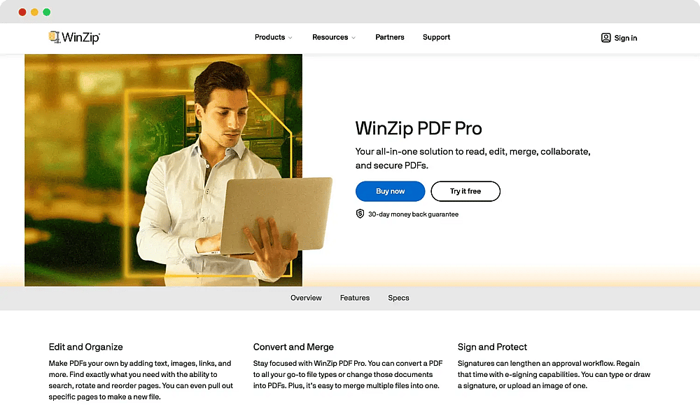 The homepage of WinZip PDF Pro