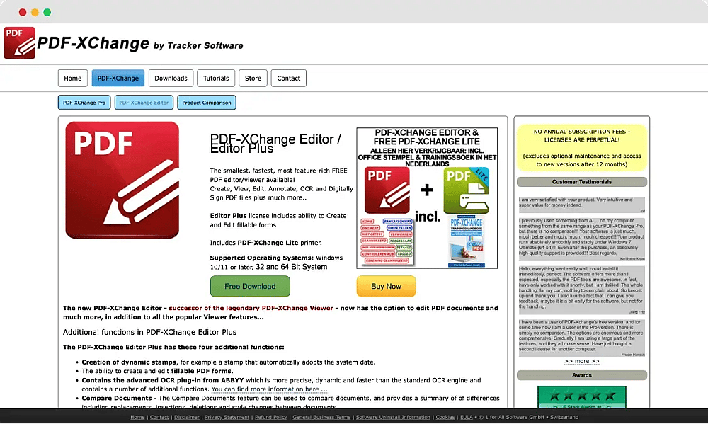 The homepage of PDF-XChange Editor