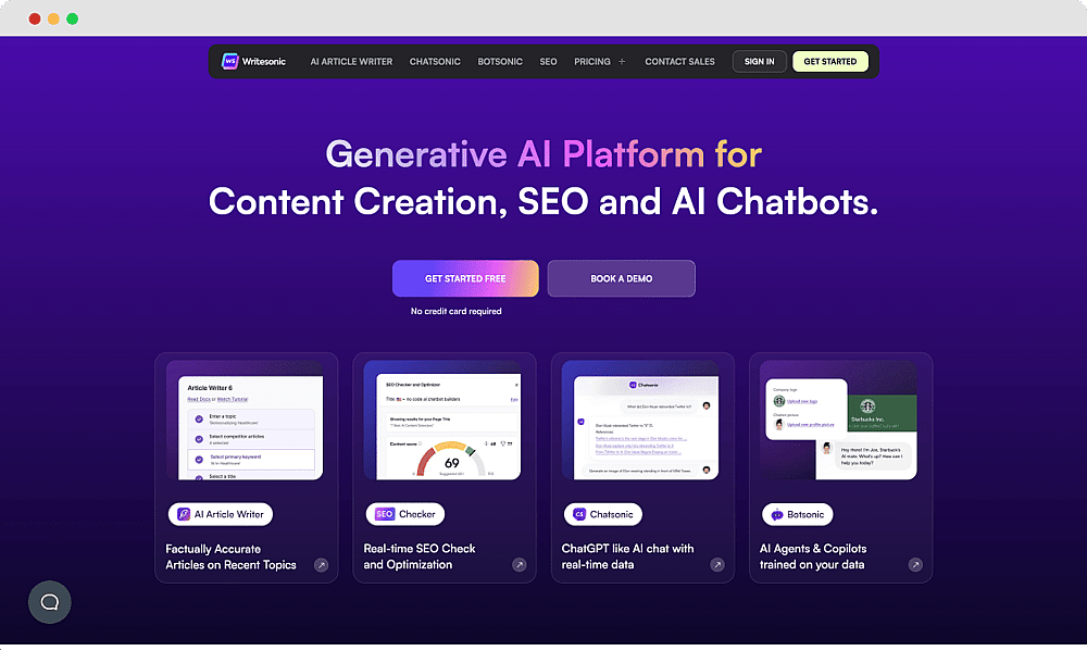 The homepage of Writesonic