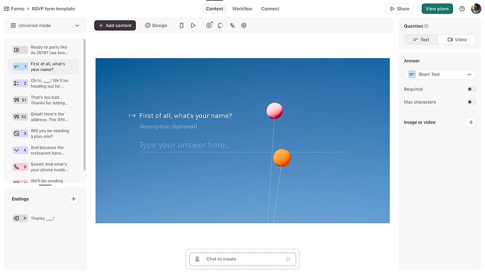 Workspace of Typeform