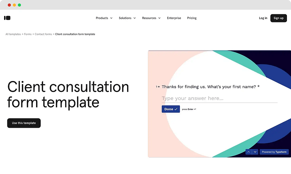Modelo de formulário de consulta do Typeform