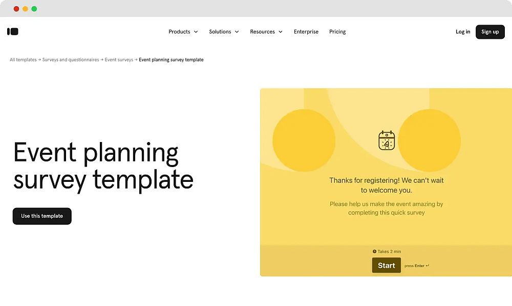 Modelo de pesquisa de eventos do Typeform