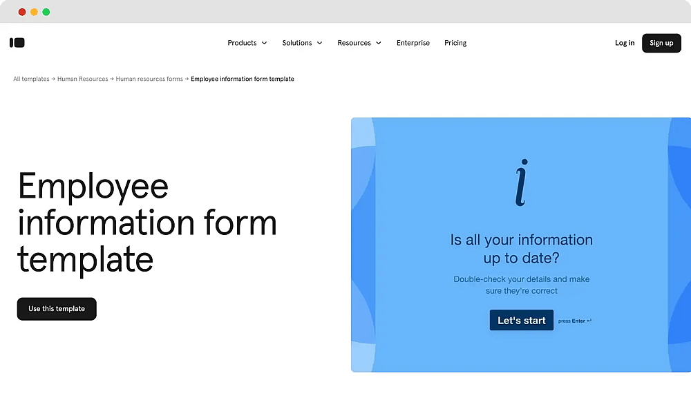 Modelo de formulário de emprego do Typeform