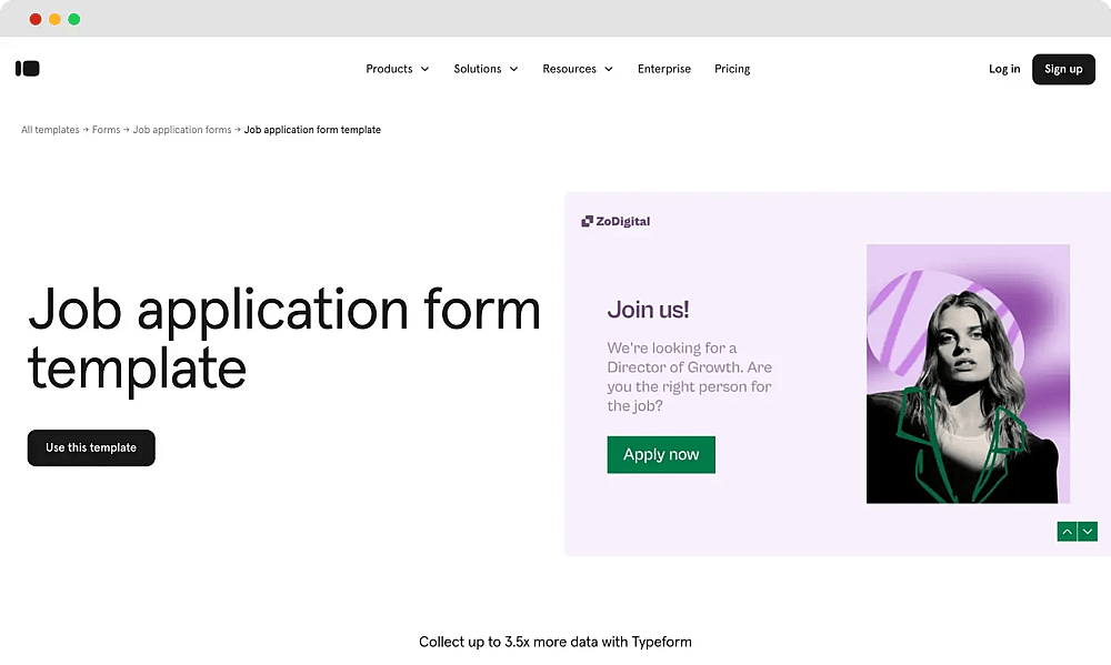 Modelo de formulário de candidatura a emprego do Typeform