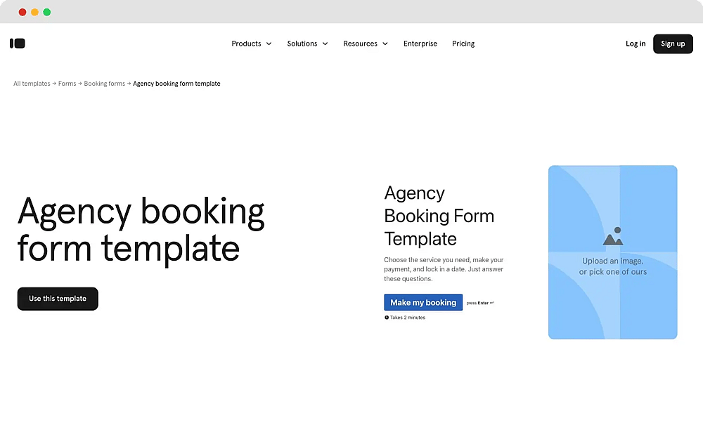 Modelo de formulário de reserva do Typeform