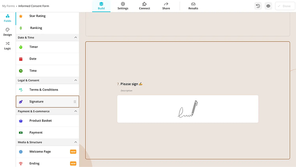 The signature field in forms.app
