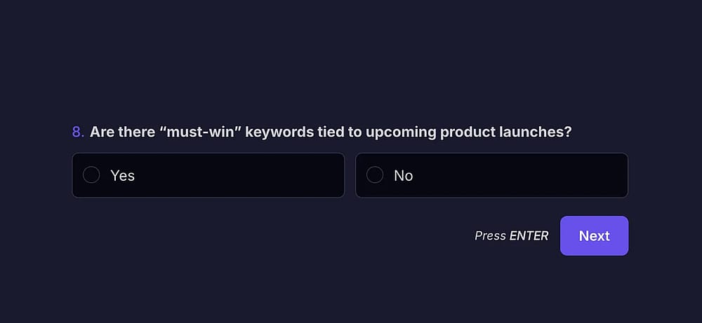 An example SEO question for keyword research &amp; targeting goals