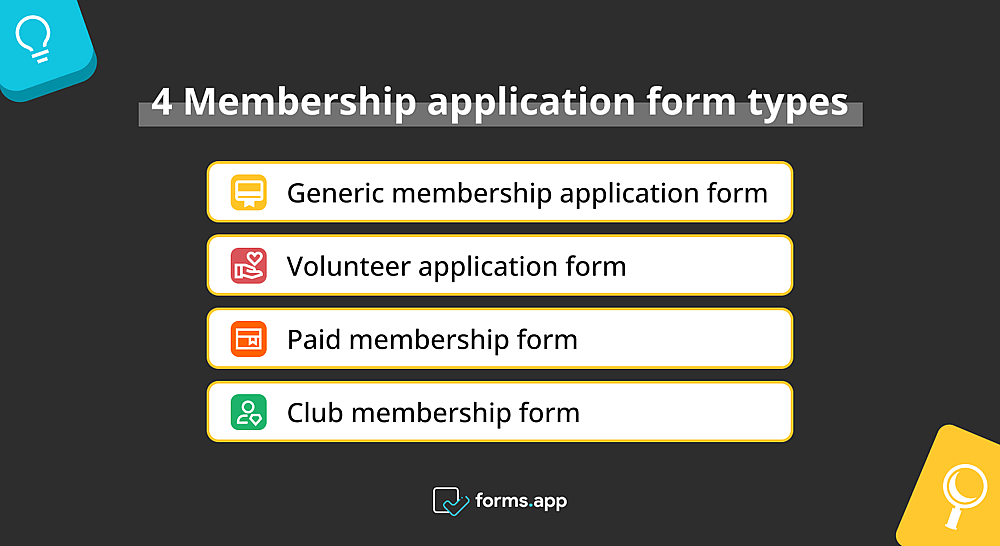 4 tipos de formularios de solicitud de membresía