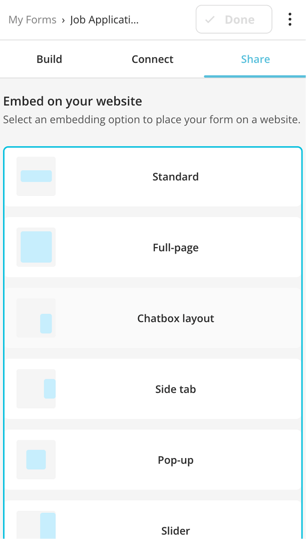 Wählen Sie eine Einbettungsoption für Ihre Website