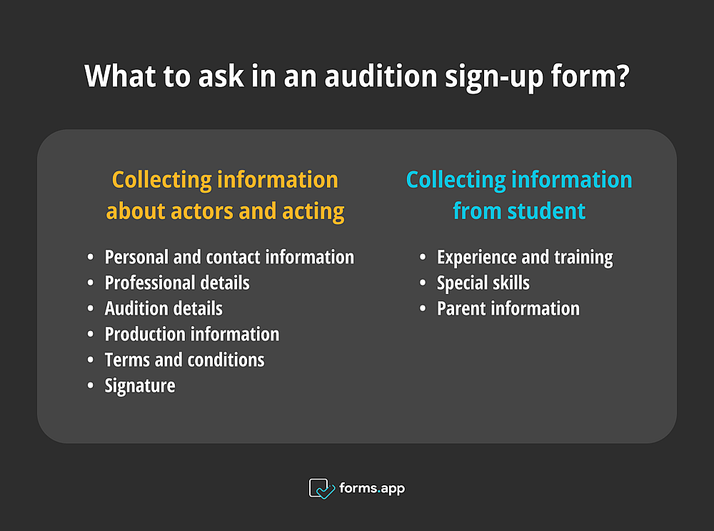 Essential data to collect for an audition sign-up form