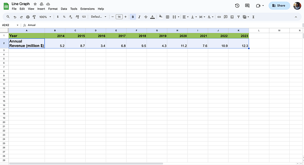 Select the data range for the graph