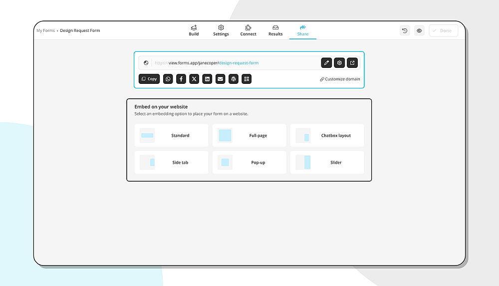 Choose a sharing option for your form