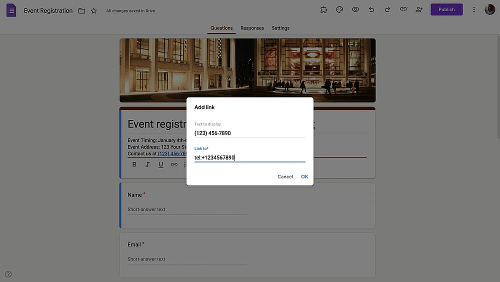Google Forms’da bir telefon numarası metnini tıklanabilir yapma