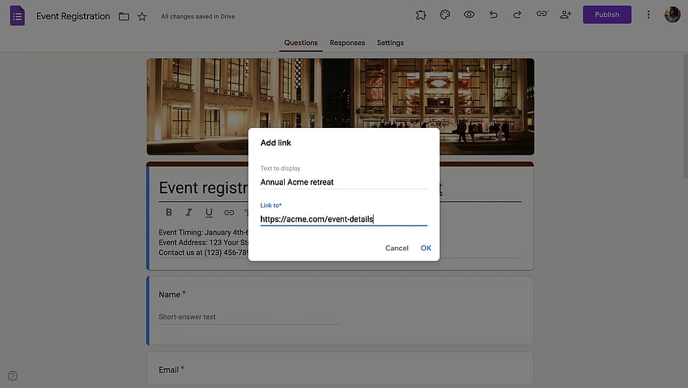 Google Forms’da metne link ekleme
