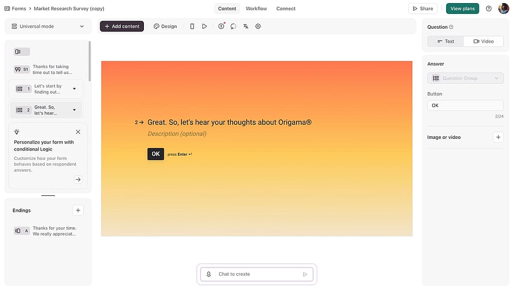 Workspace of Typeform