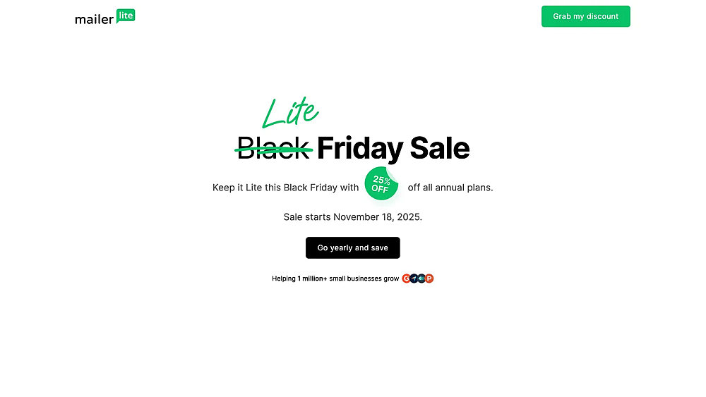 Homepage of MailerLite