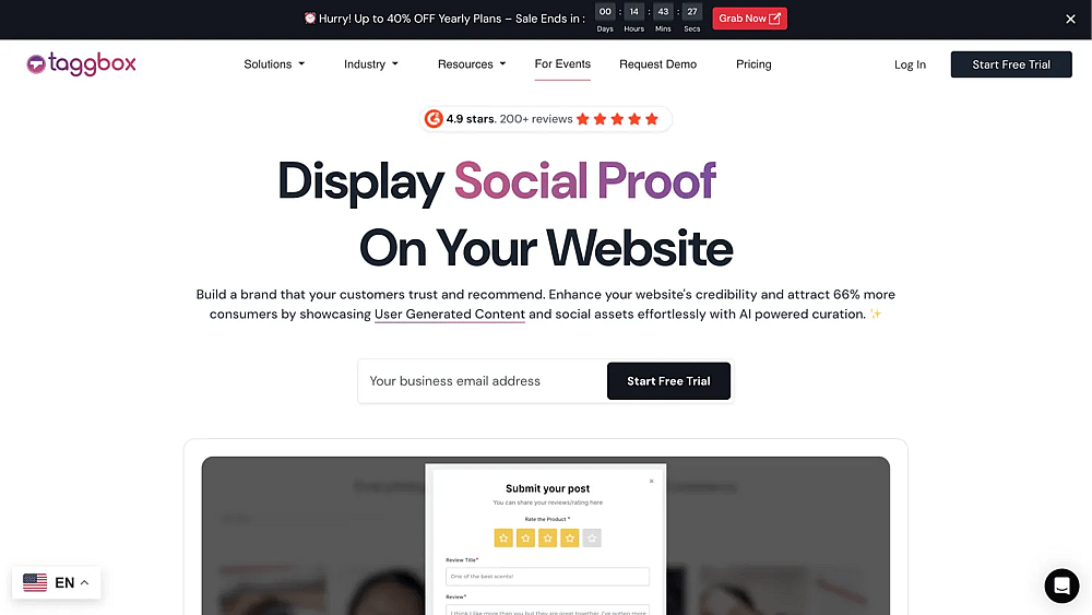 Homepage of Taggbox