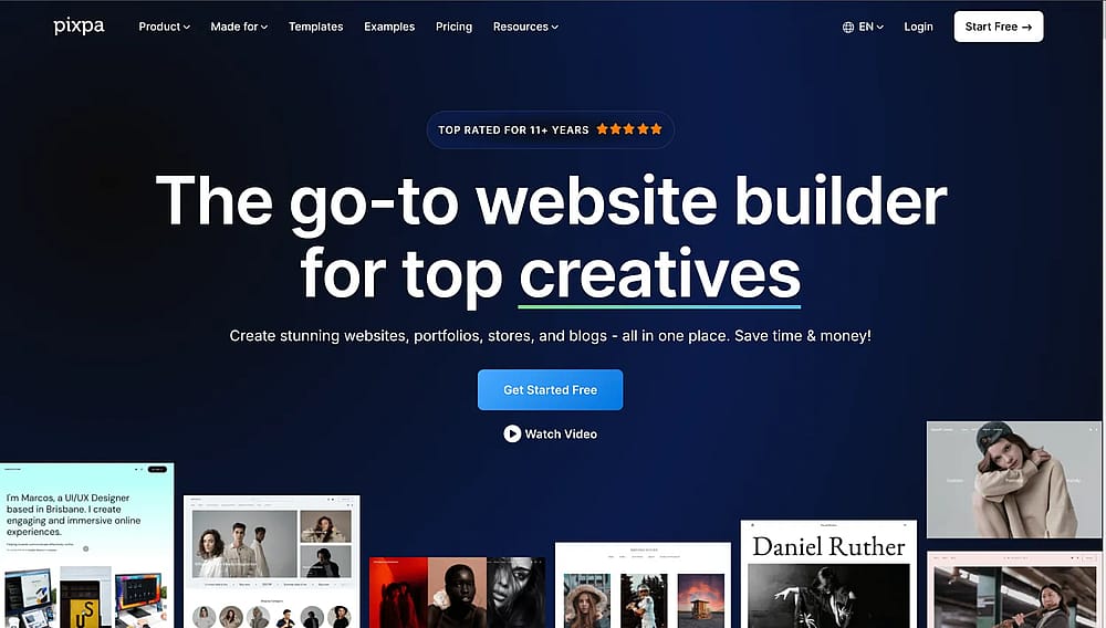 Homepage of Pixpa