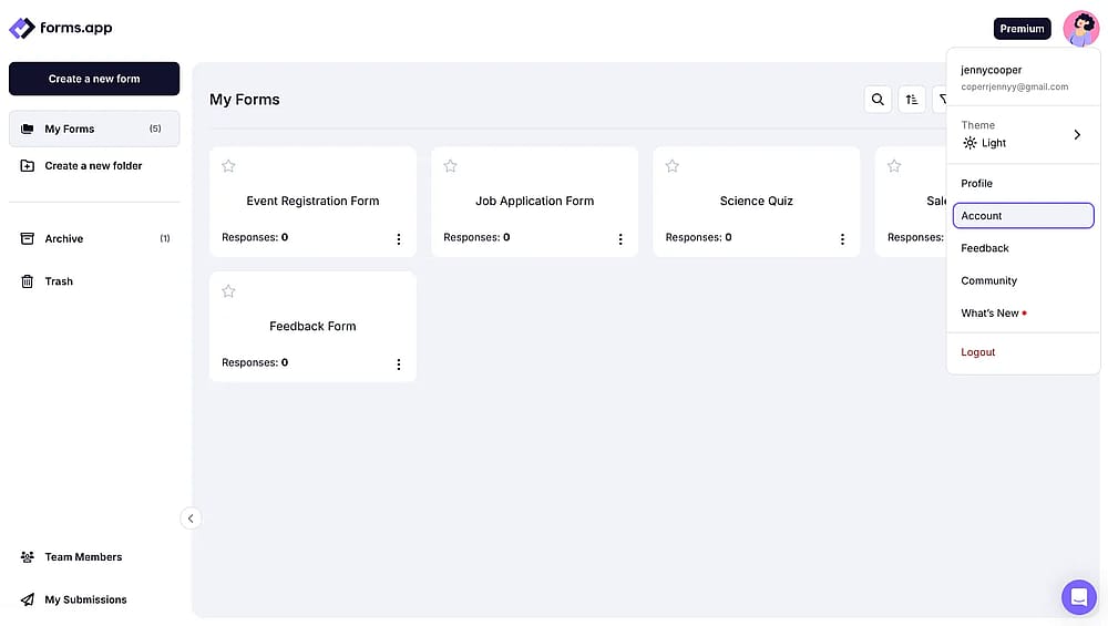 Access the “Account” tab from your Dashboard