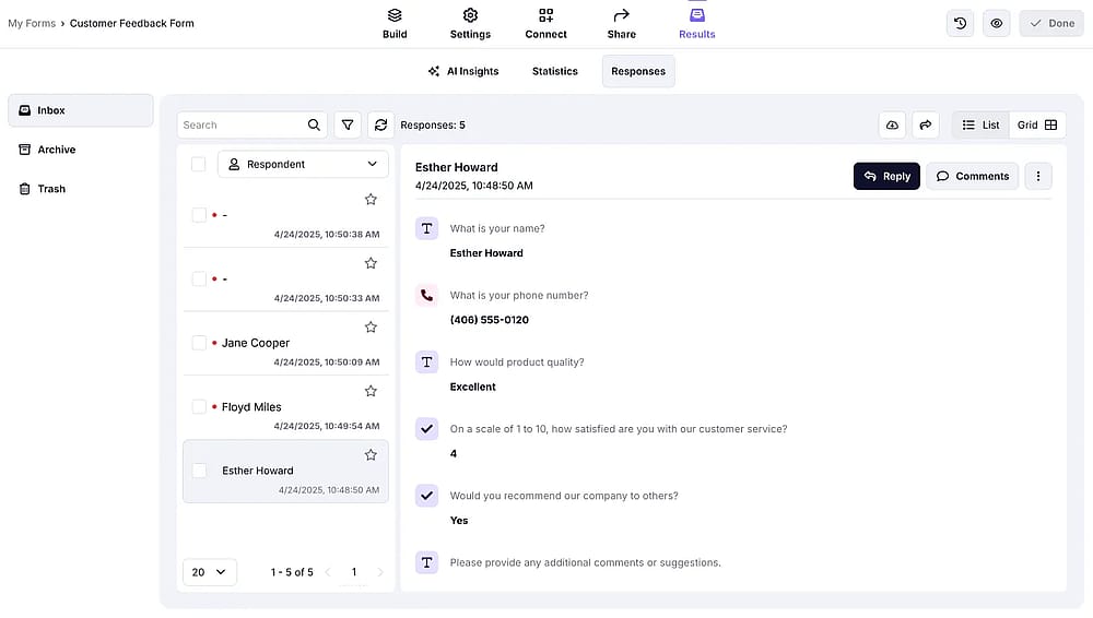 Check your feedback responses