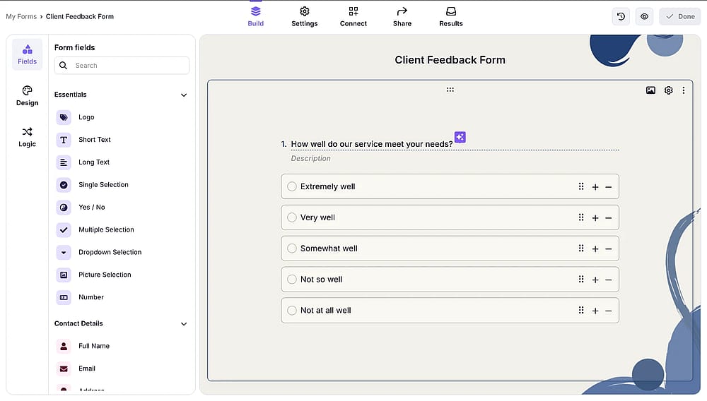 Workspace of forms.app