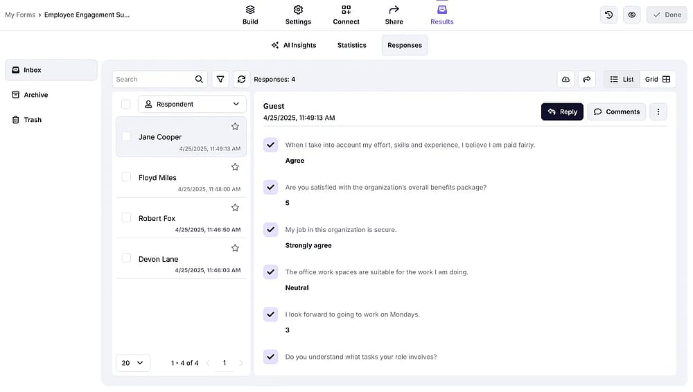 Check your survey responses