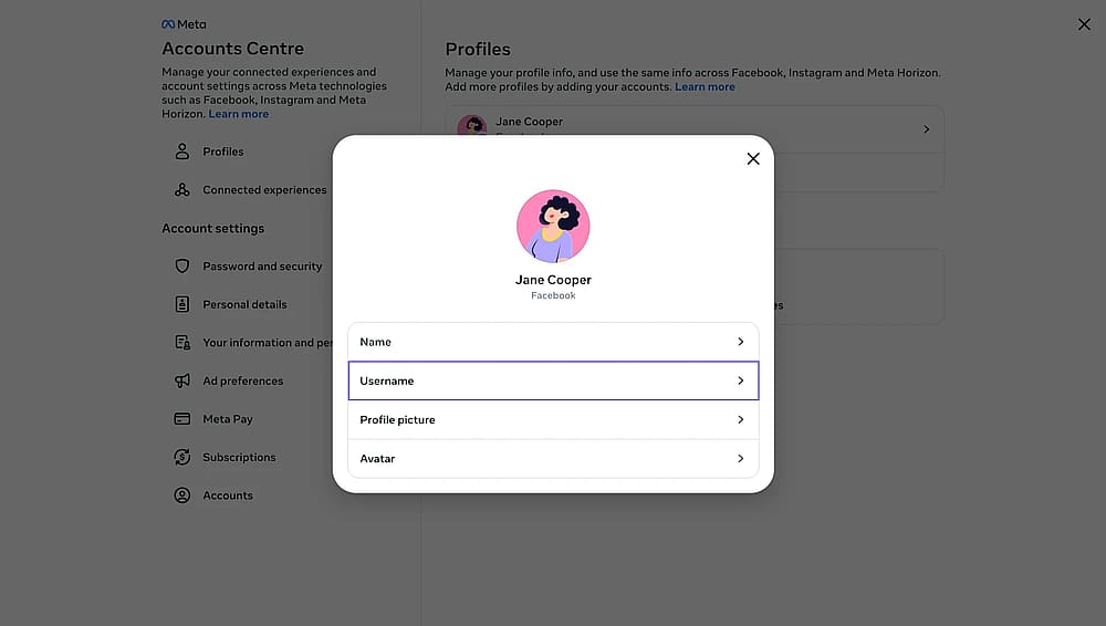 An image showing the “Username” tab where you can check or set your username