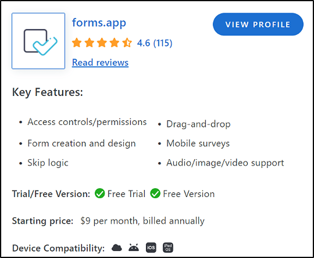 forms.app Capterra Page