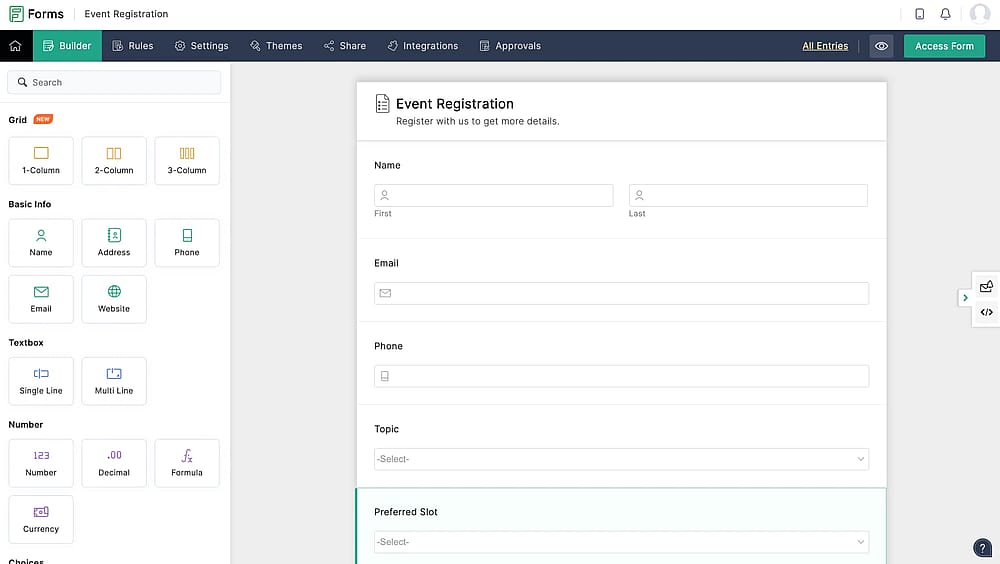 Workspace of Zoho Forms