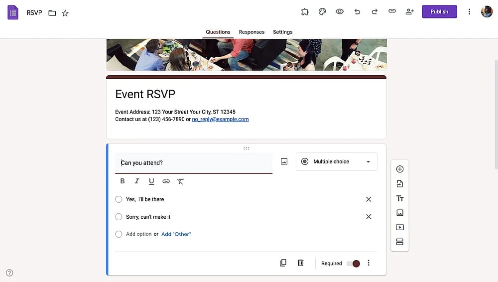 Workspace of Google Forms