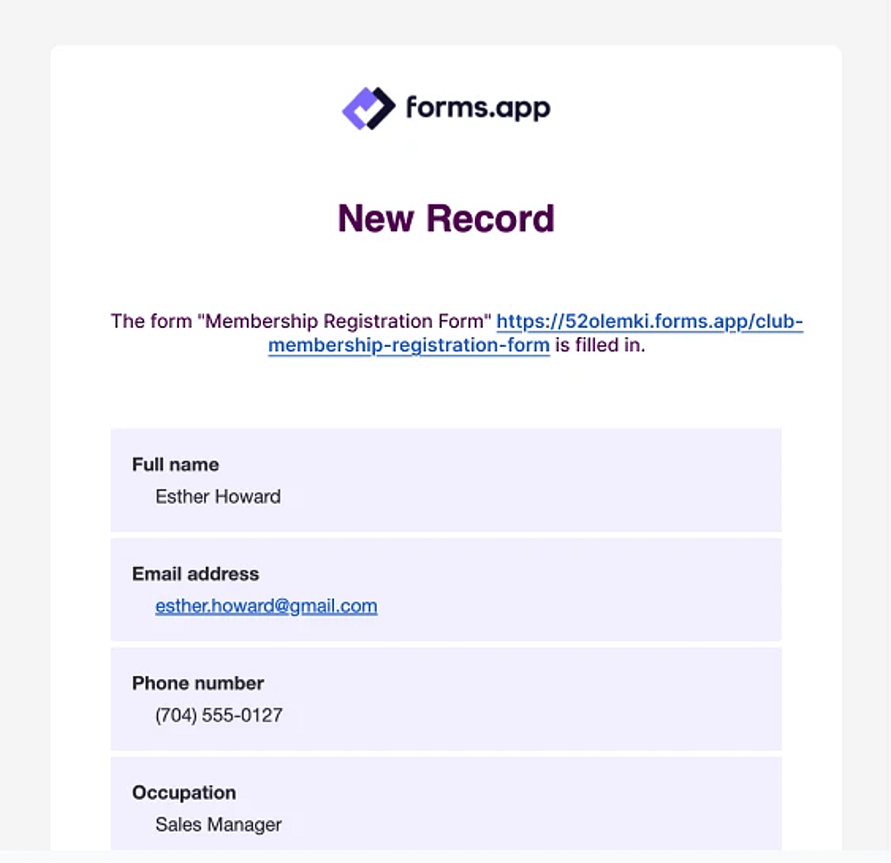 An image showing a customized email notification message
