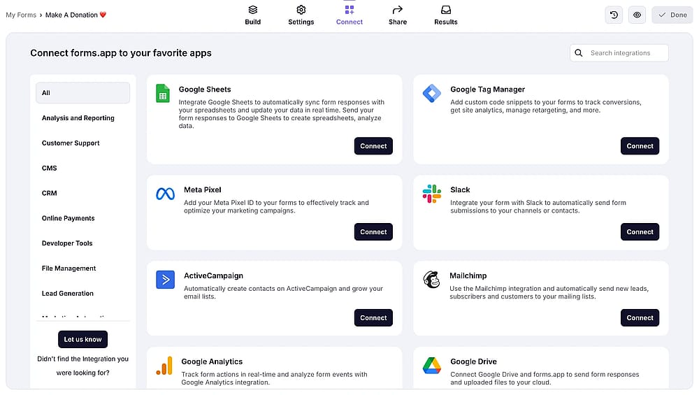 Connect other apps to your donation form