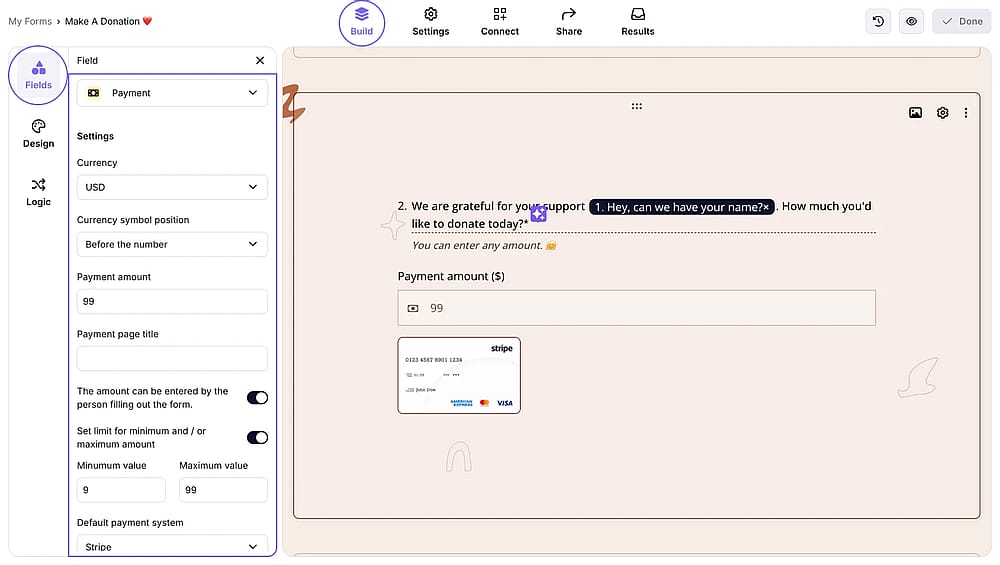 Customize the payment settings