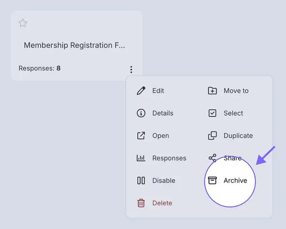 An image showing where you can find the “Archive” button in the menu appeared